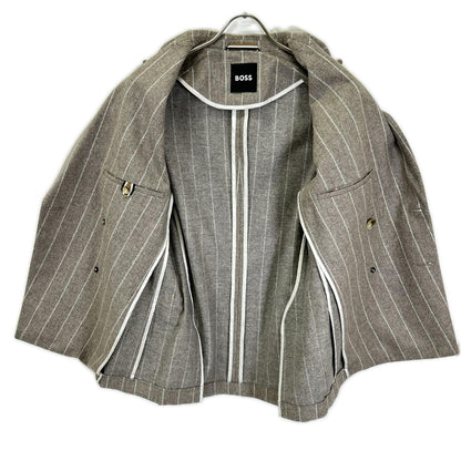 BOSS 10229122 Brown Stripe Wool Breasted Jacket