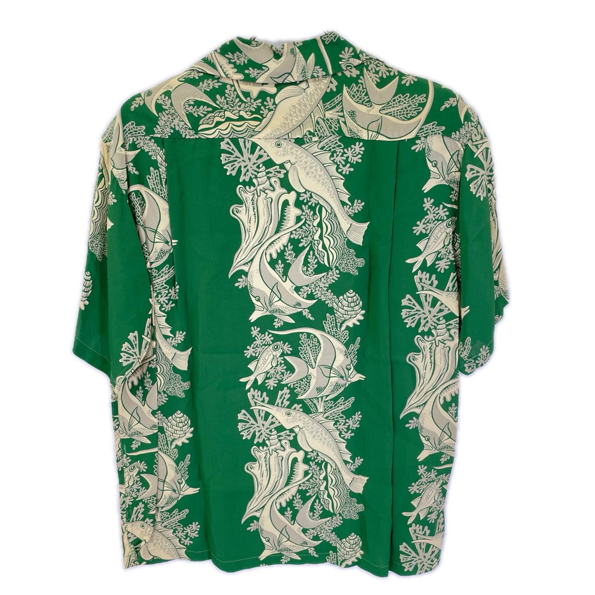 SUN SURF Tropical Fish Border Pattern Shirt Green Size M