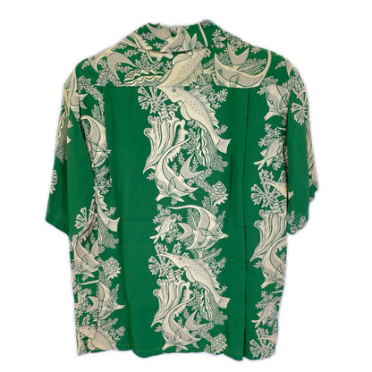 SUN SURF Tropical Fish Border Pattern Shirt Green Size M