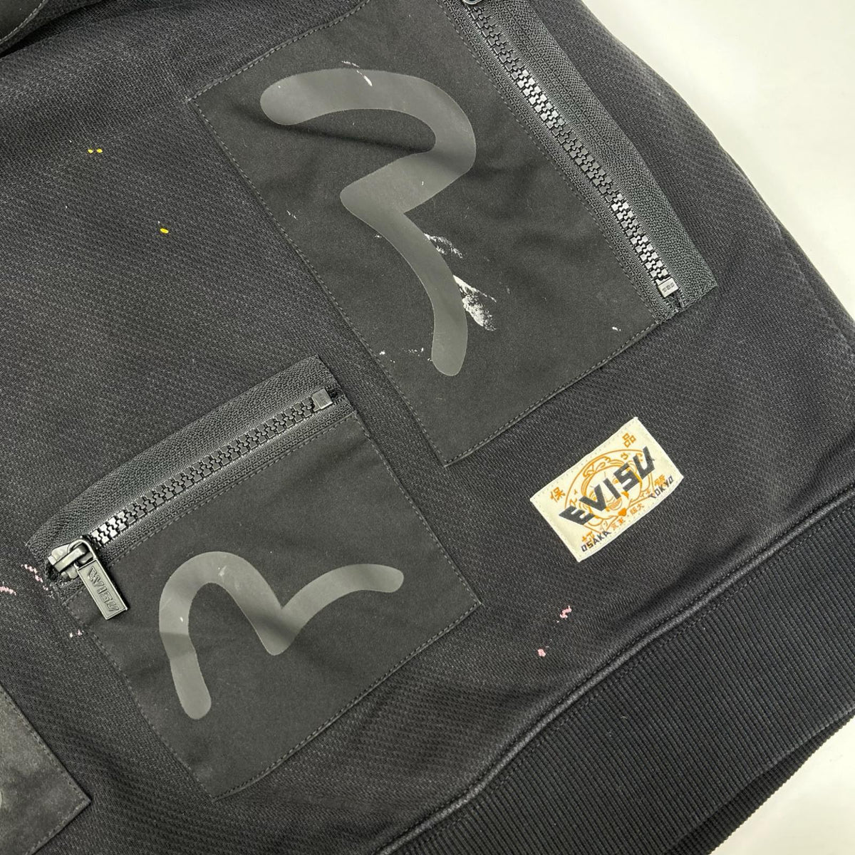 EVISU Black Multi-Pockets Seagull Loose Sweatshirt Size M