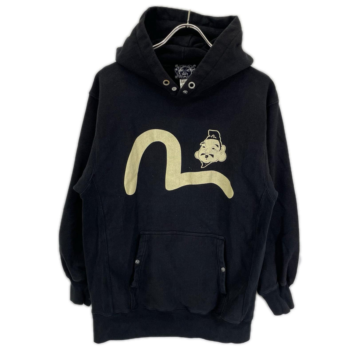 EVISU Black Seagull Face Print Pullover Hoodie Size 40