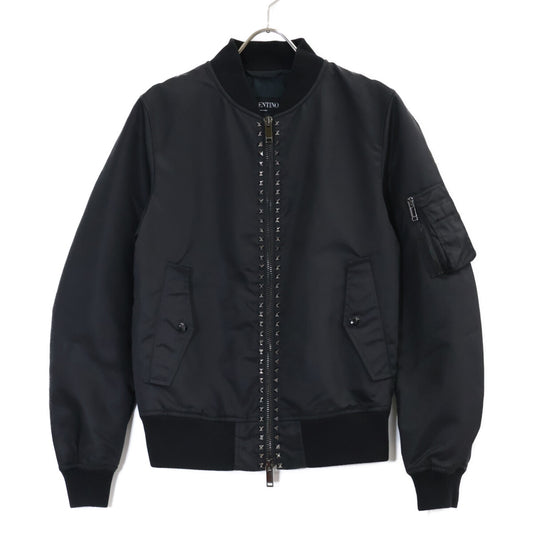VALENTINO Black Rockstud MA-1 Bomber Jacket Size 46