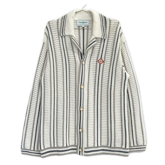 CASABLANCA White Crochet Long Sleeve Shirt Size M