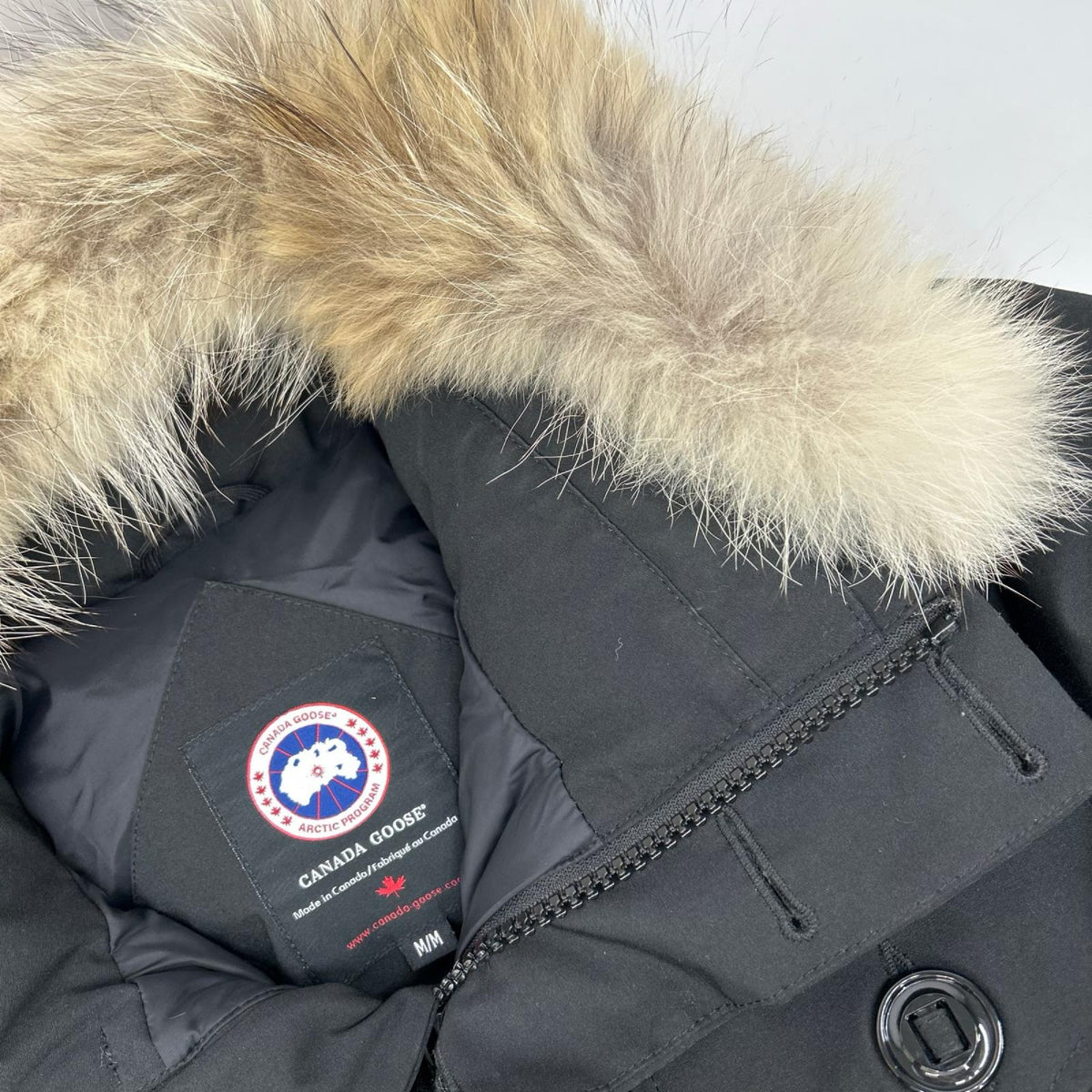 CANADA GOOSE Black Hamilton Coyote Fur Down Jacket Size M