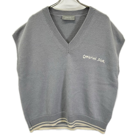 DIOR Logo Embroidered Wool Alpaca Knit Vest Gray Size L
