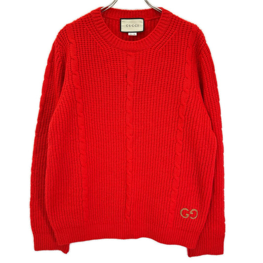 GUCCI Red Waffle GG Cable Knit Jacket Wool Size M