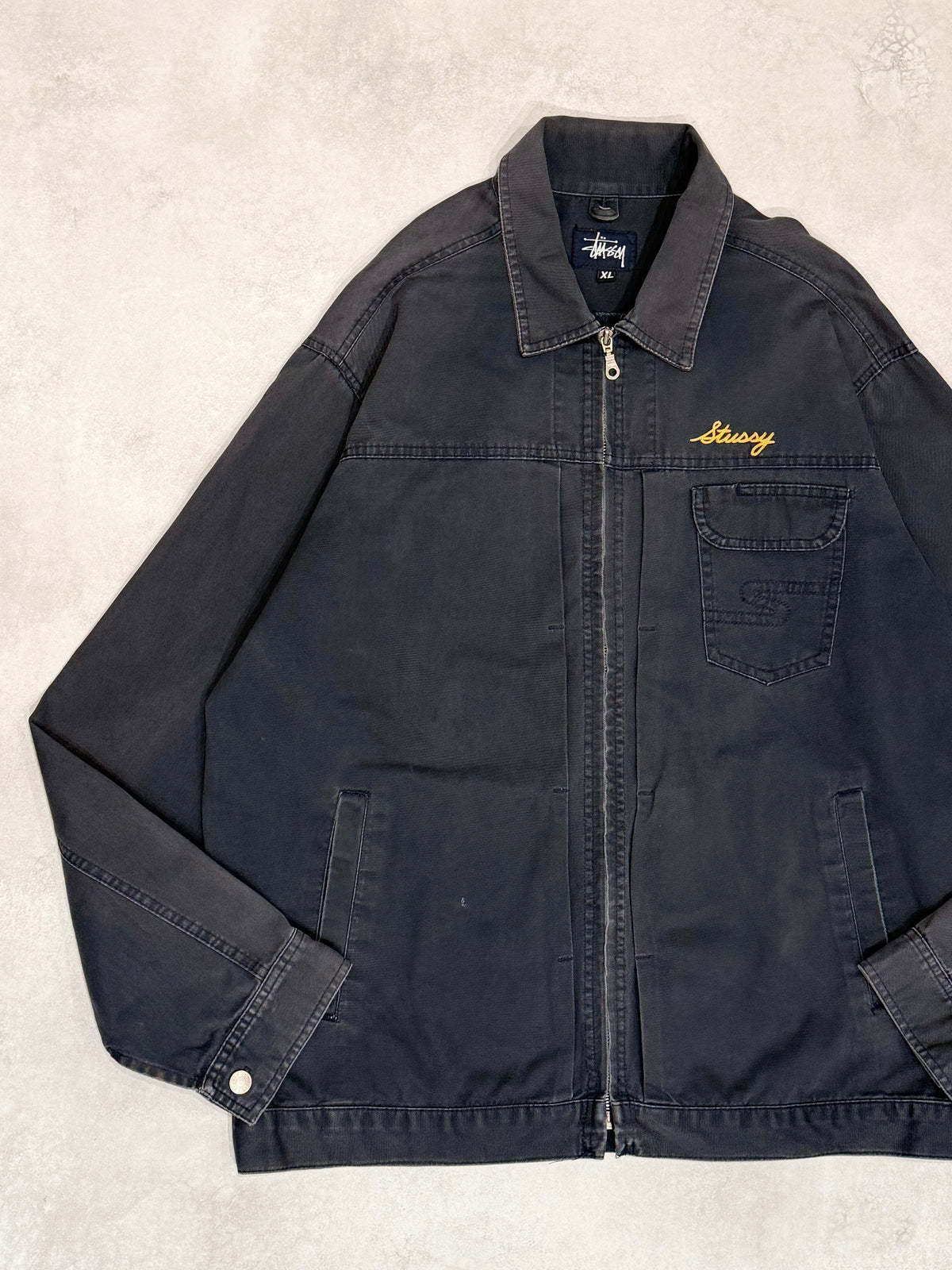 STUSSY 00s USA Made Faded Cotton Work Jacket Navy Size XL