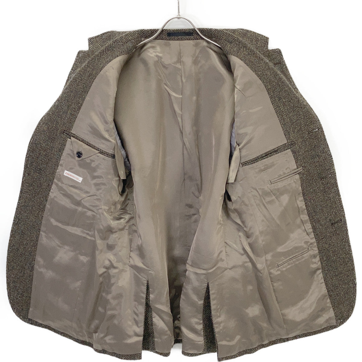 ZERBINO Khaki Wool Tweed 3B Jacket
