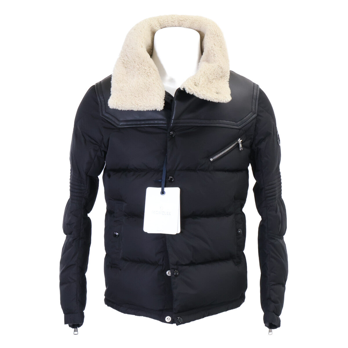 MONCLER LEO Sheepskin Trim Boa Down Jacket Black Size 1