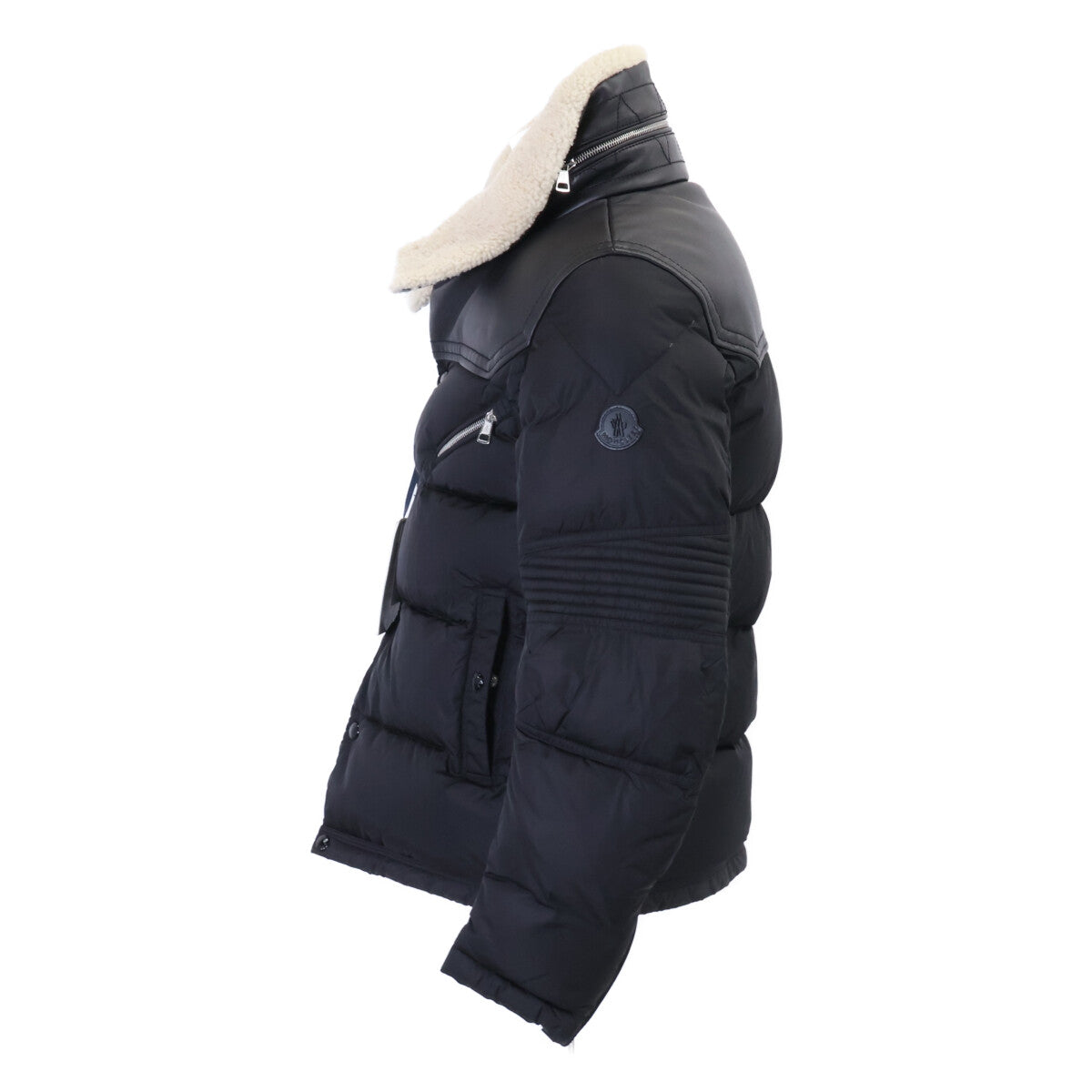 MONCLER LEO Sheepskin Trim Boa Down Jacket Black Size 1