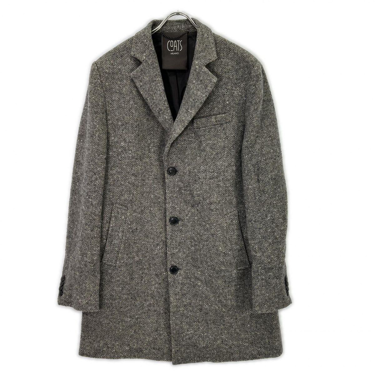 COATS MILANO Gray Wool Herringbone Chester Coat Size 50