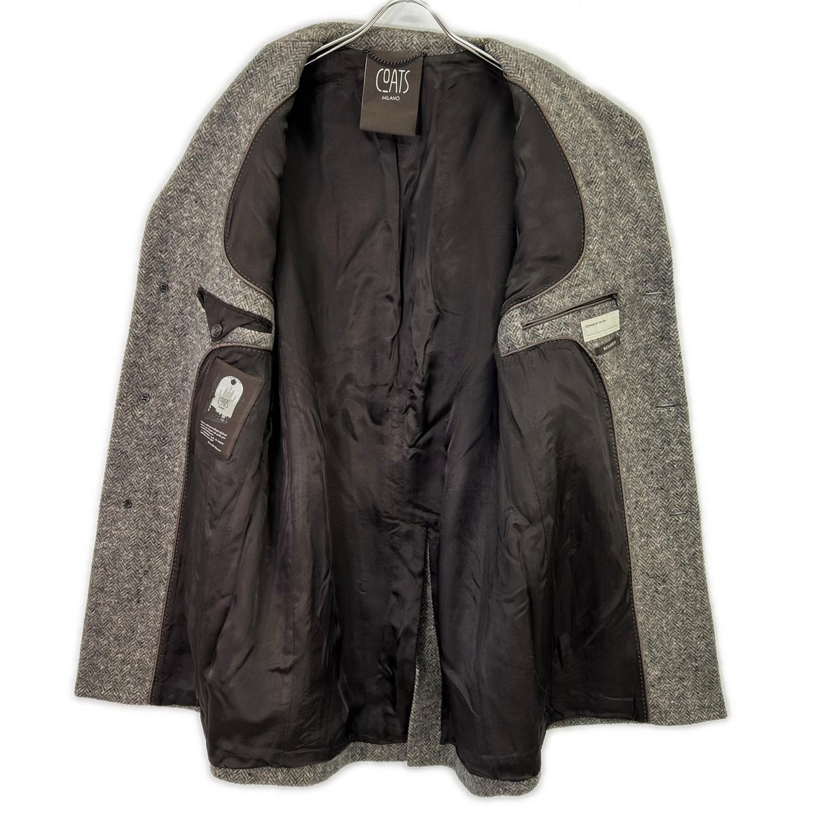 COATS MILANO Gray Wool Herringbone Chester Coat Size 50