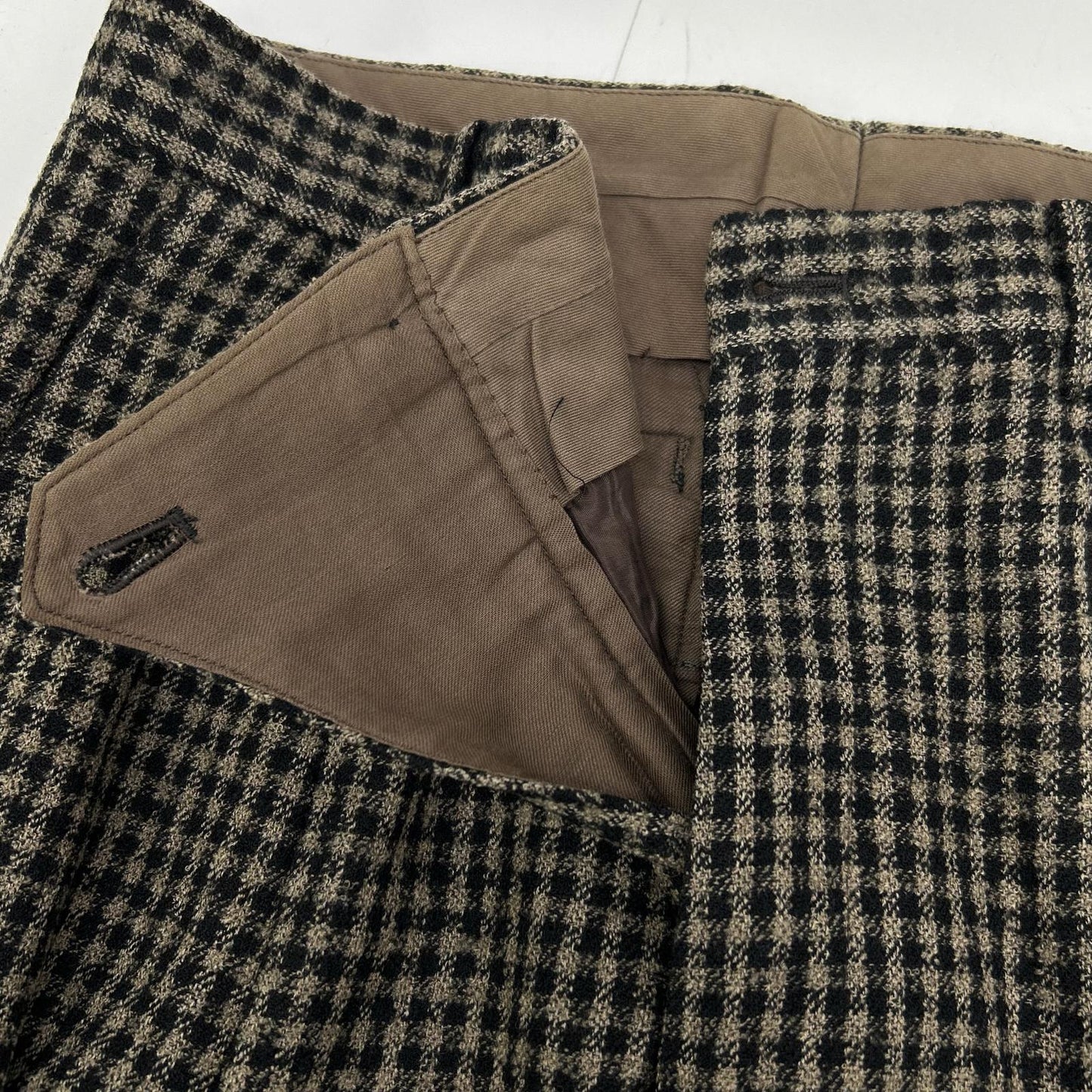 ISSEY MIYAKE MEN 80s Brown Check Wool Pants Size M