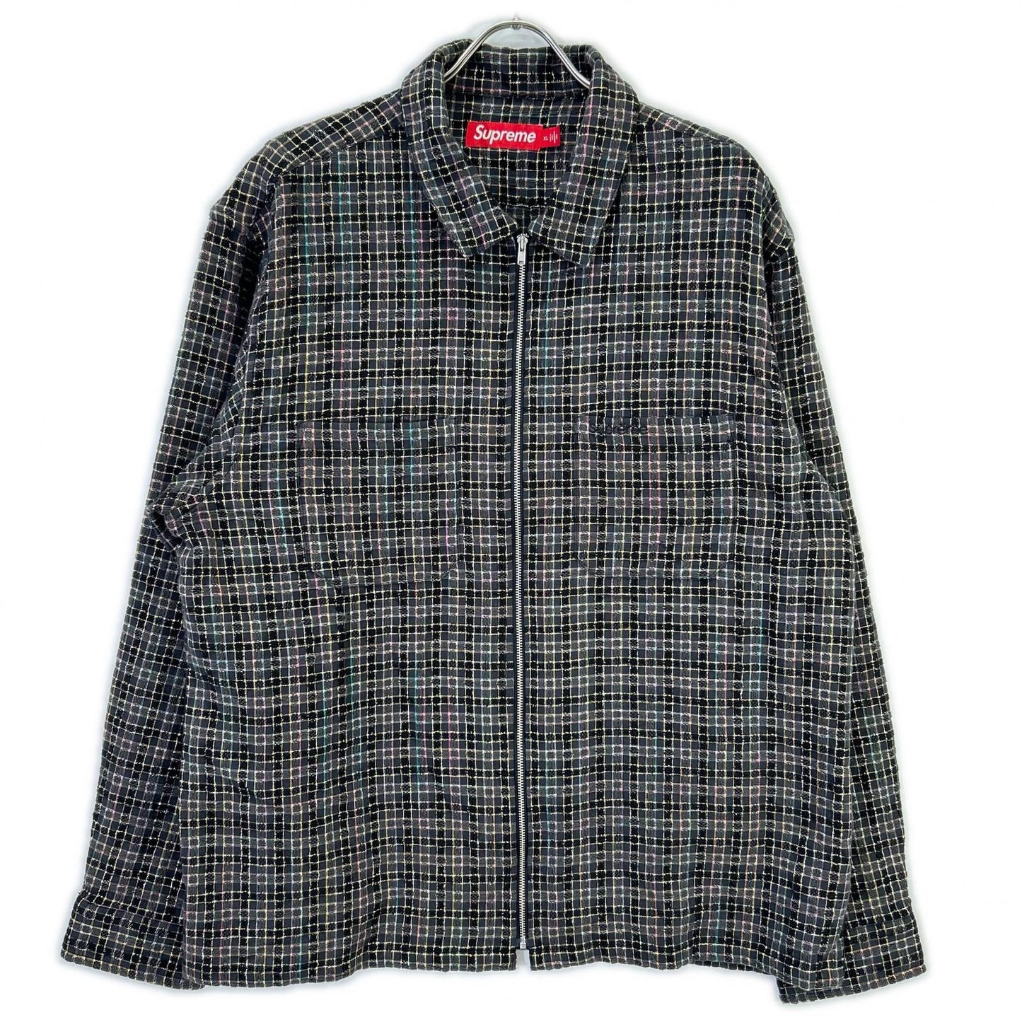 Supreme 25AW Black Metallic Plaid Zip Up Shirt Size XL
