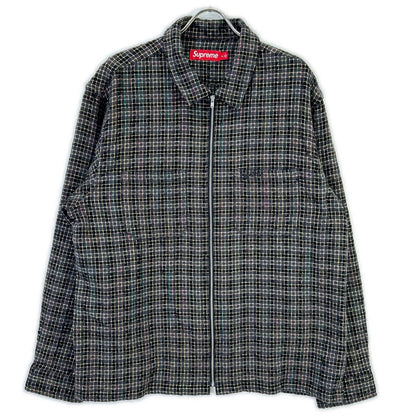 Supreme 25AW Black Metallic Plaid Zip Up Shirt Size XL
