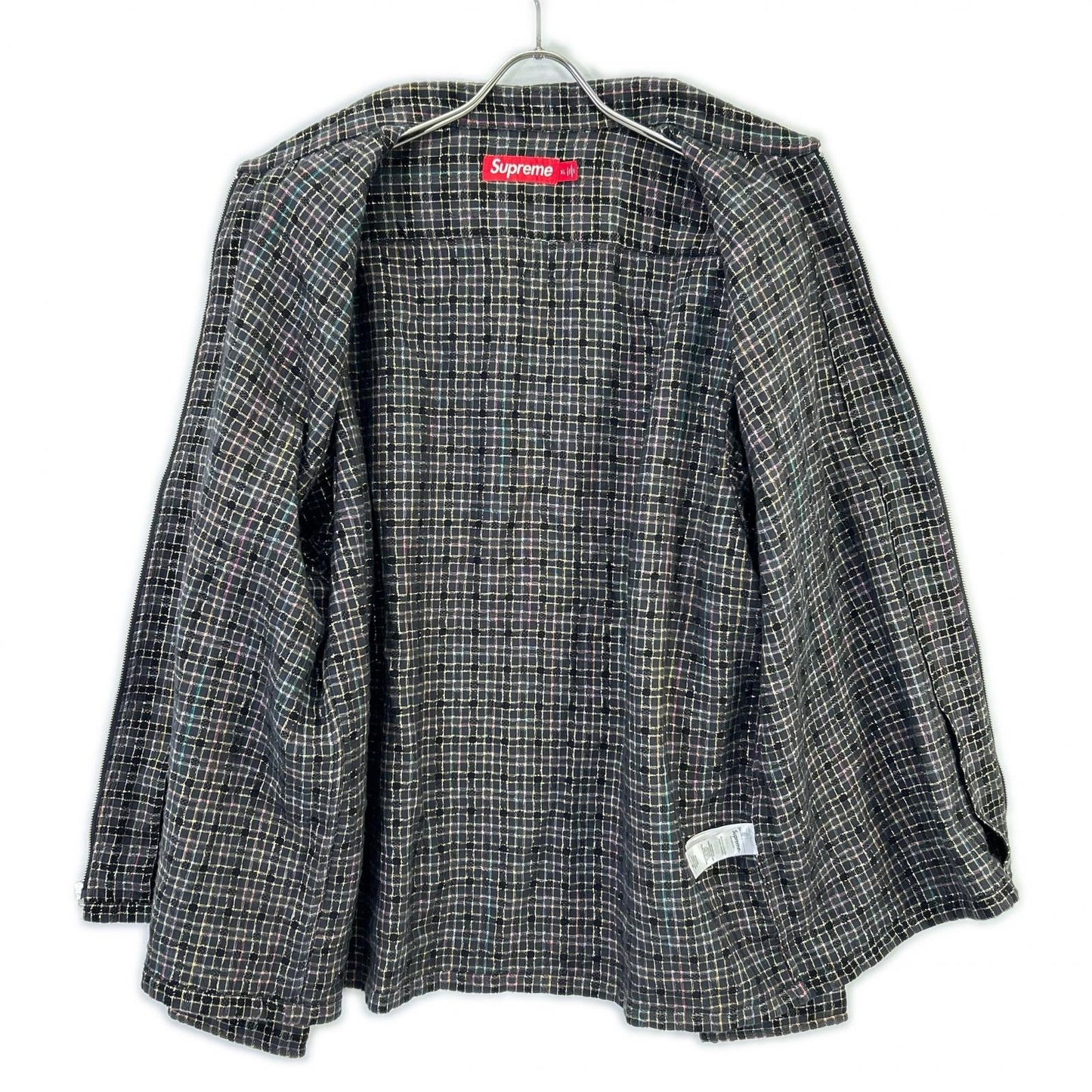 Supreme 25AW Black Metallic Plaid Zip Up Shirt Size XL