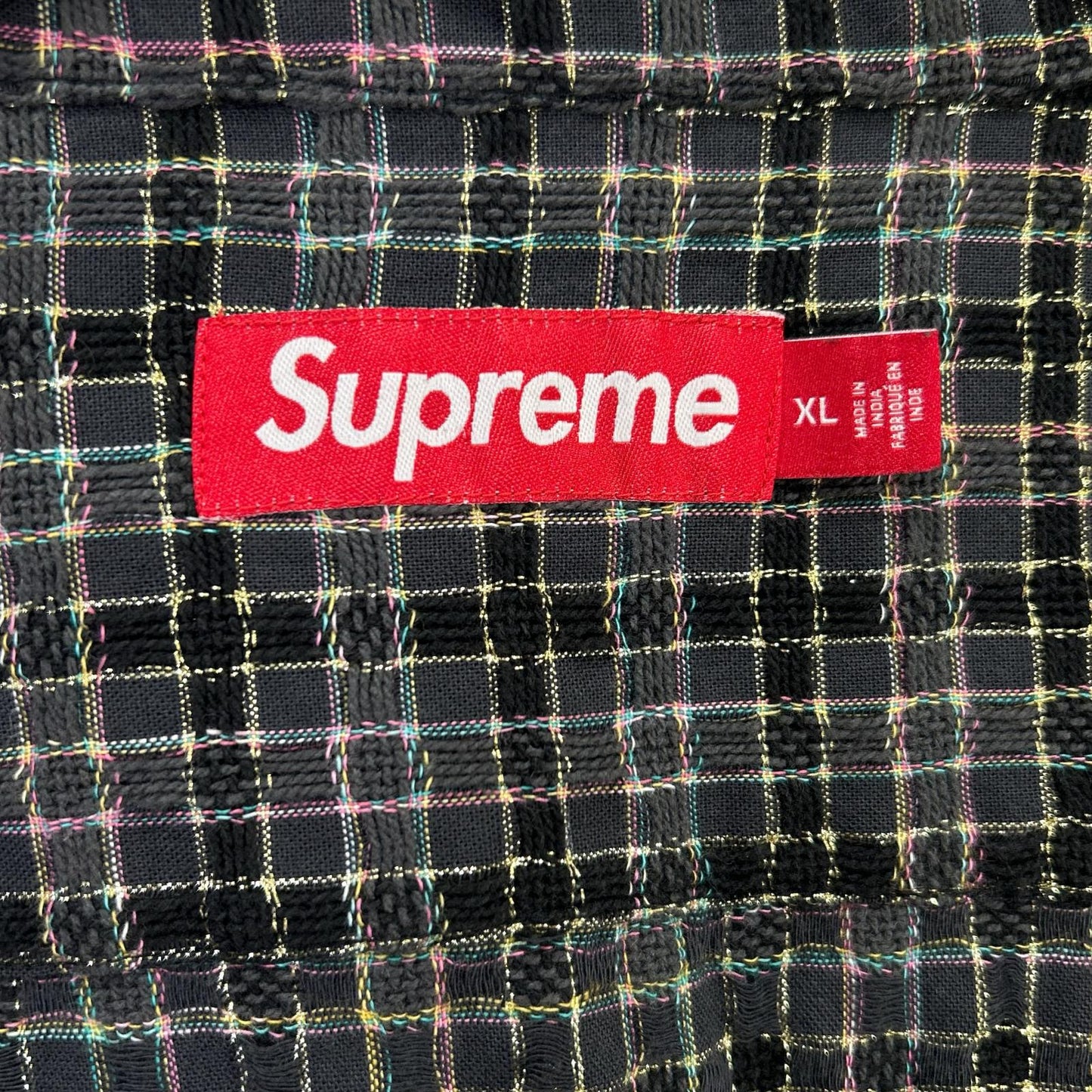 Supreme 25AW Black Metallic Plaid Zip Up Shirt Size XL