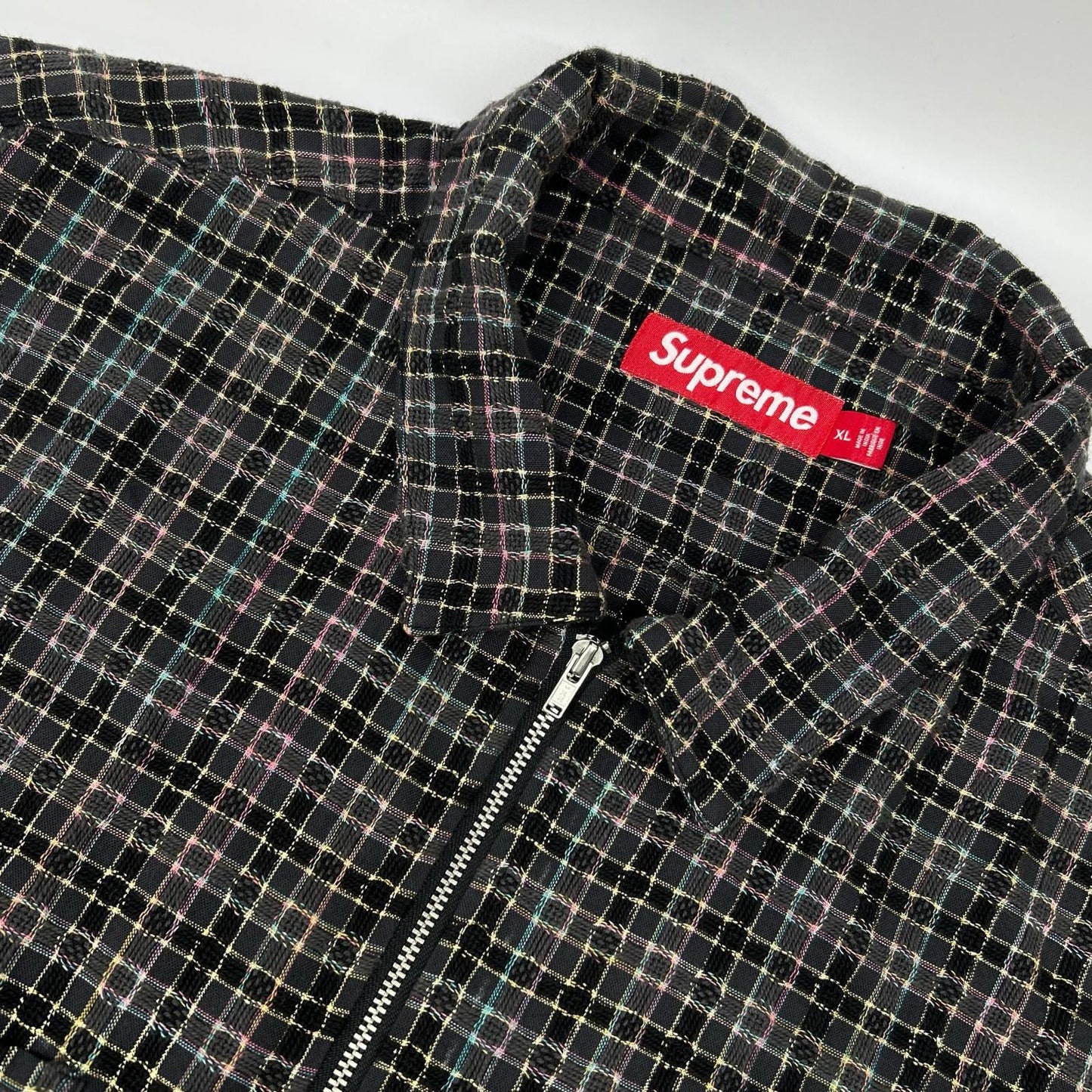 Supreme 25AW Black Metallic Plaid Zip Up Shirt Size XL