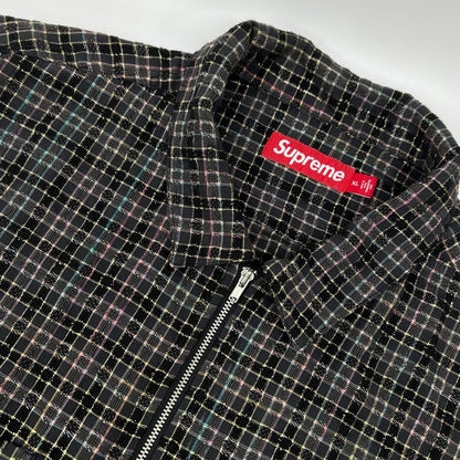 Supreme 25AW Black Metallic Plaid Zip Up Shirt Size XL