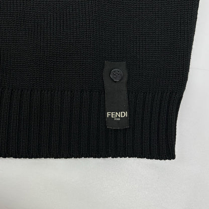 FENDI FZY020 Applique Crewneck Wool Sweater Black Size 54