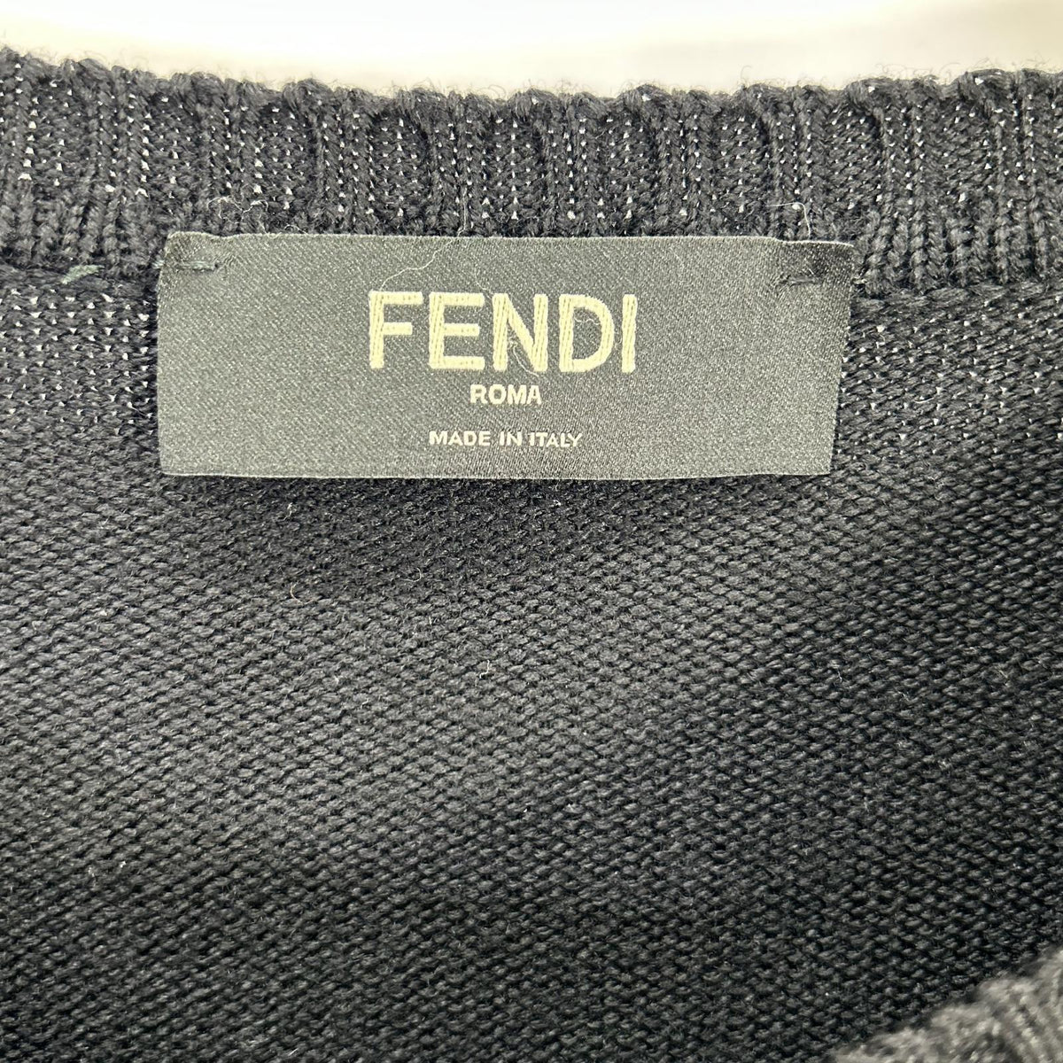 FENDI FZY020 Applique Crewneck Wool Sweater Black Size 54