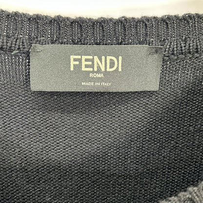 FENDI FZY020 Applique Crewneck Wool Sweater Black Size 54