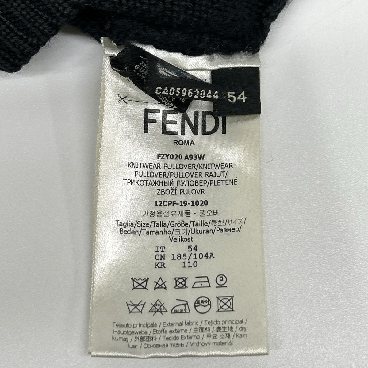 FENDI FZY020 Applique Crewneck Wool Sweater Black Size 54