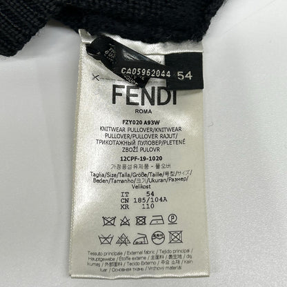 FENDI FZY020 Applique Crewneck Wool Sweater Black Size 54
