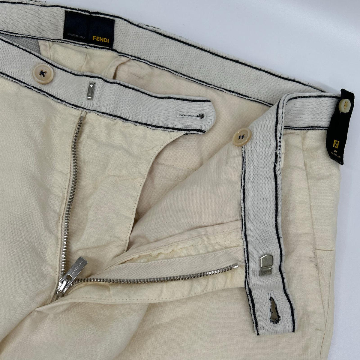 FENDI 2012 Linen Pants Ivory Size 44