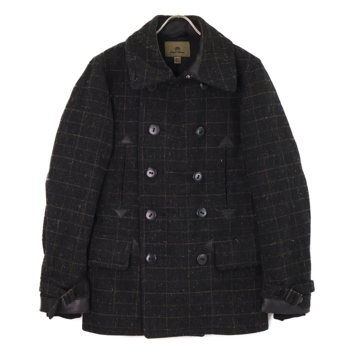NIGEL CABOURN Military Check Pea Coat Black Size 46