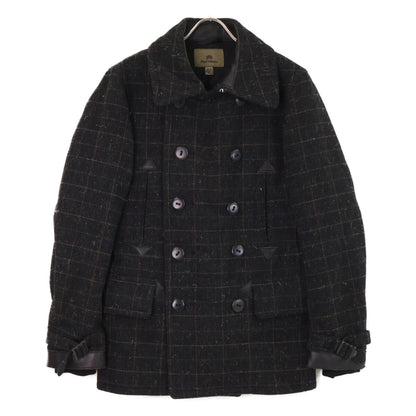 NIGEL CABOURN Military Check Pea Coat Black Size 46
