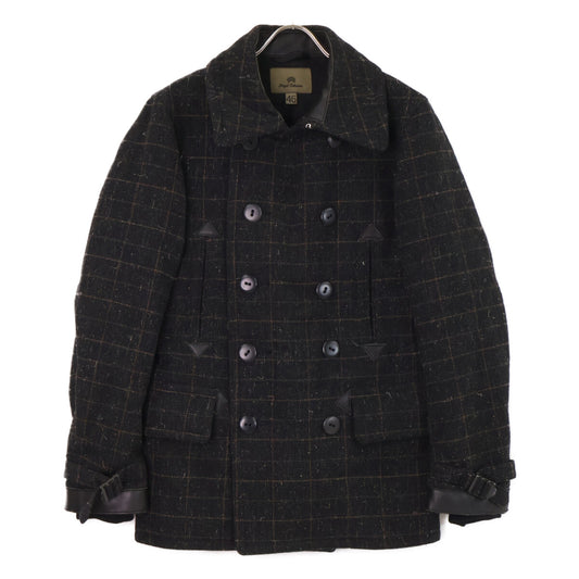 NIGEL CABOURN Military Check Pea Coat Black Size 46