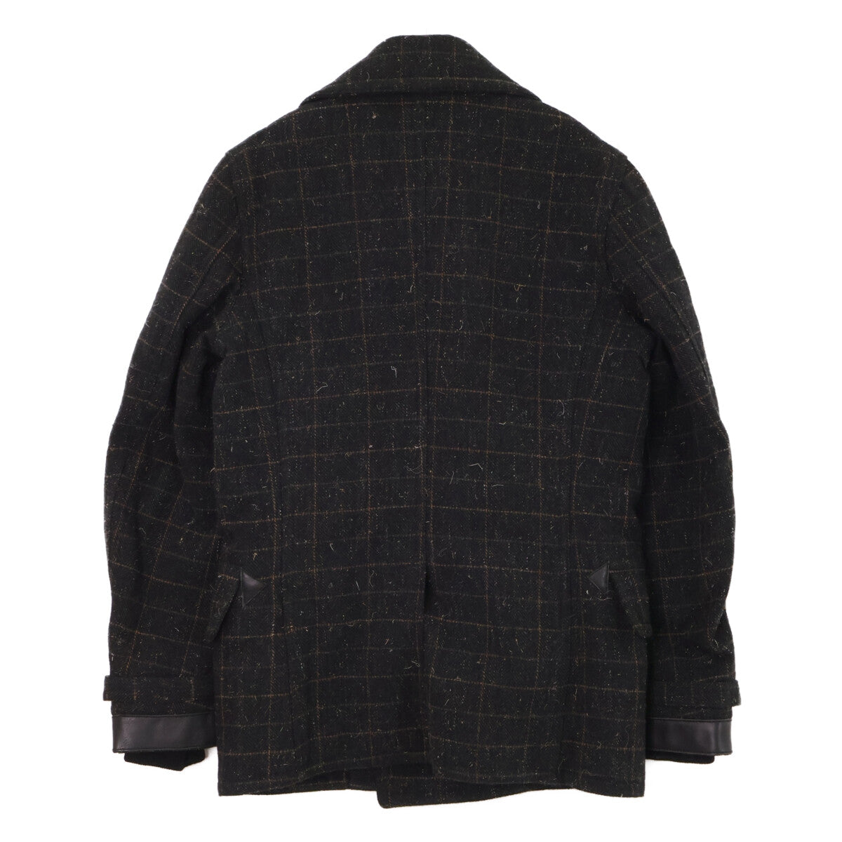 NIGEL CABOURN Military Check Pea Coat Black Size 46