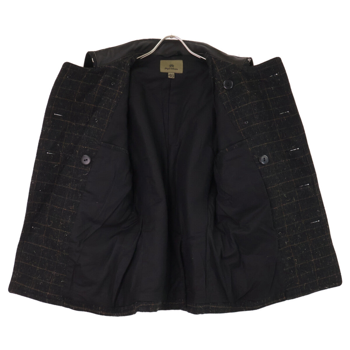 NIGEL CABOURN Military Check Pea Coat Black Size 46