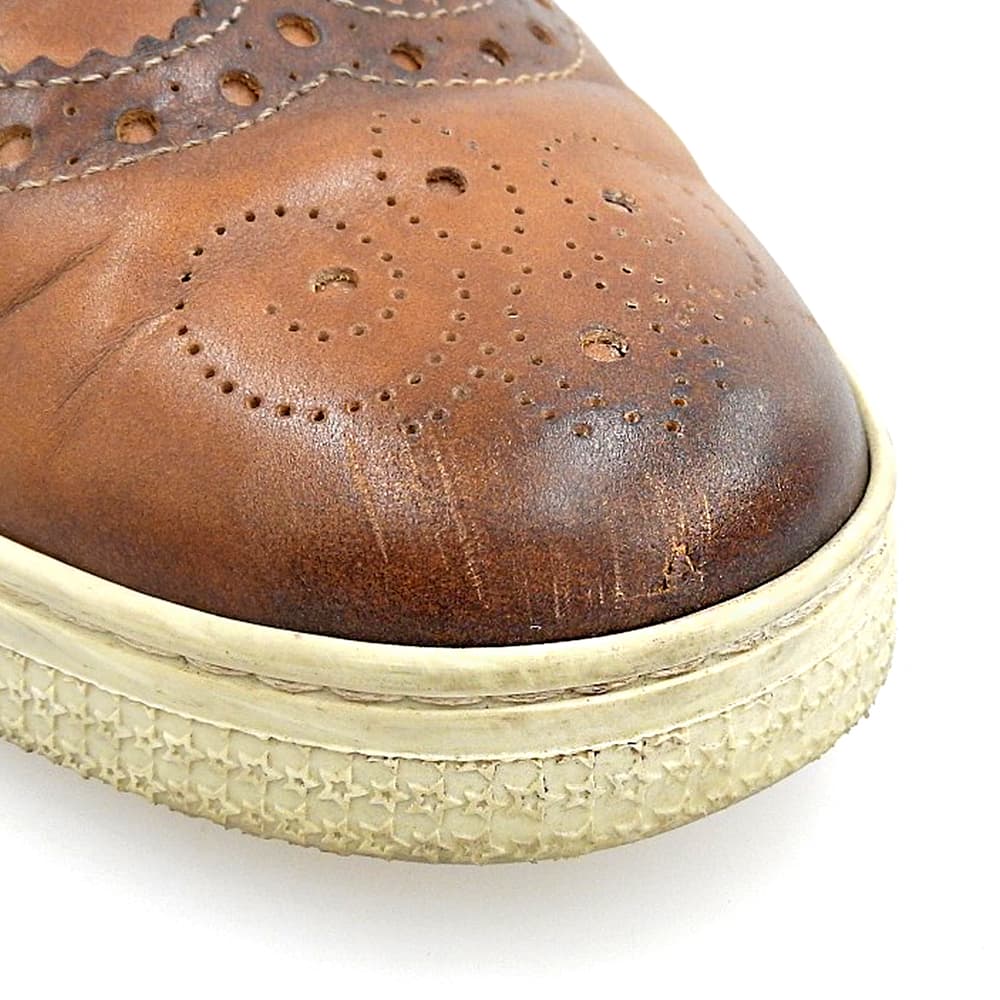 GUCCI Wingtip Leather High-Top Sneakers Brown Size 6