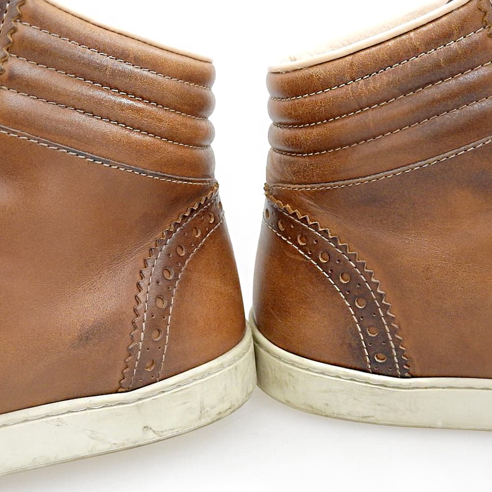 GUCCI Wingtip Leather High-Top Sneakers Brown Size 6