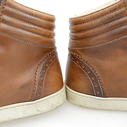GUCCI Wingtip Leather High-Top Sneakers Brown Size 6