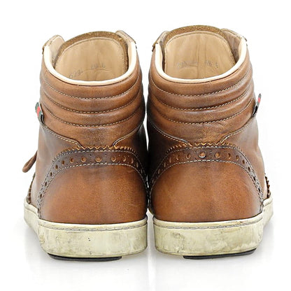 GUCCI Wingtip Leather High-Top Sneakers Brown Size 6