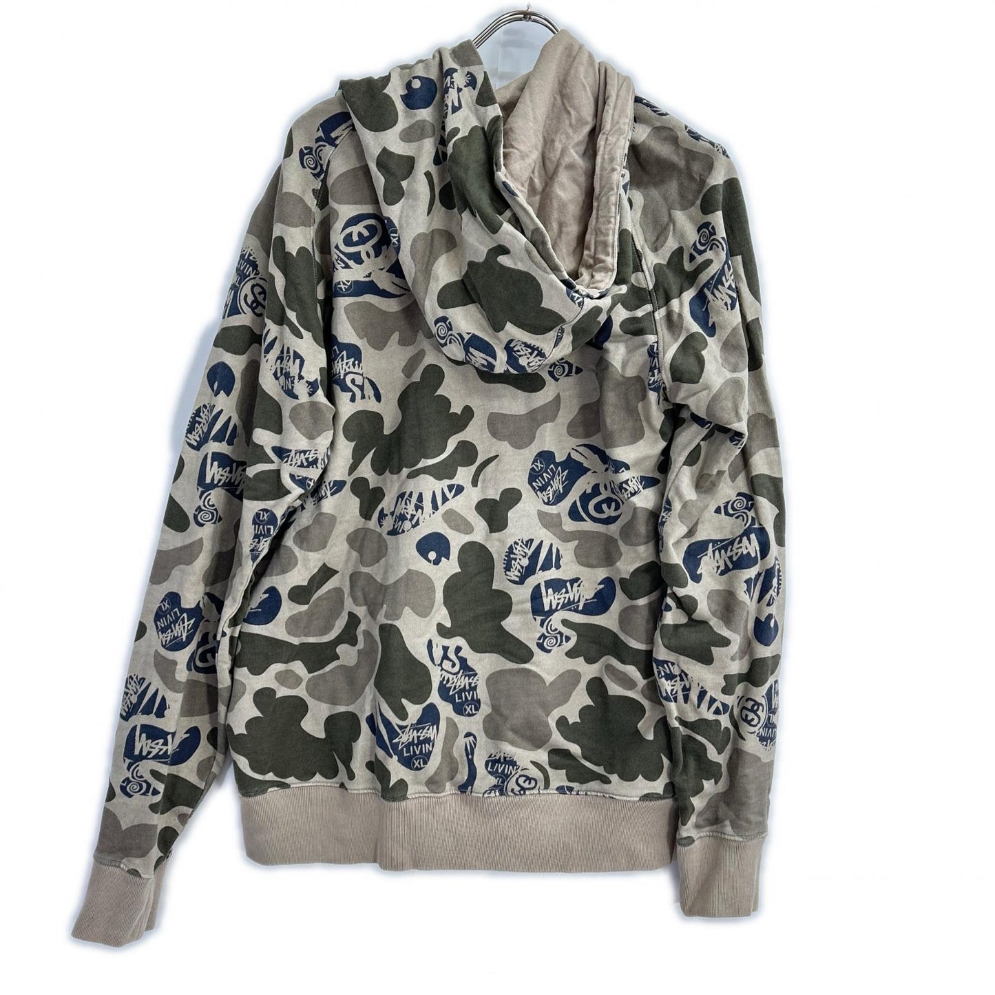 XL Stussy Camo Zip Up Cotton Hoodie Khaki Size XL