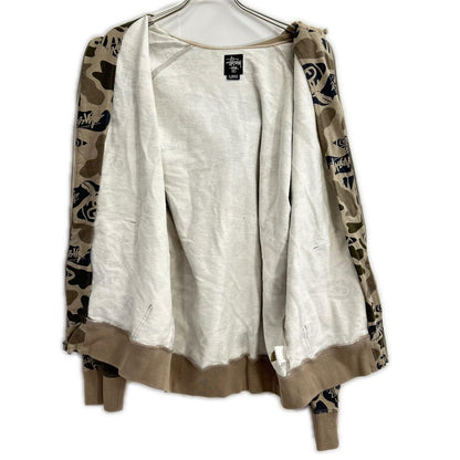 XL Stussy Camo Zip Up Cotton Hoodie Khaki Size XL