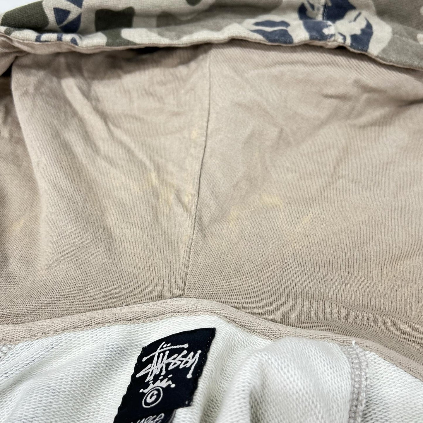 XL Stussy Camo Zip Up Cotton Hoodie Khaki Size XL