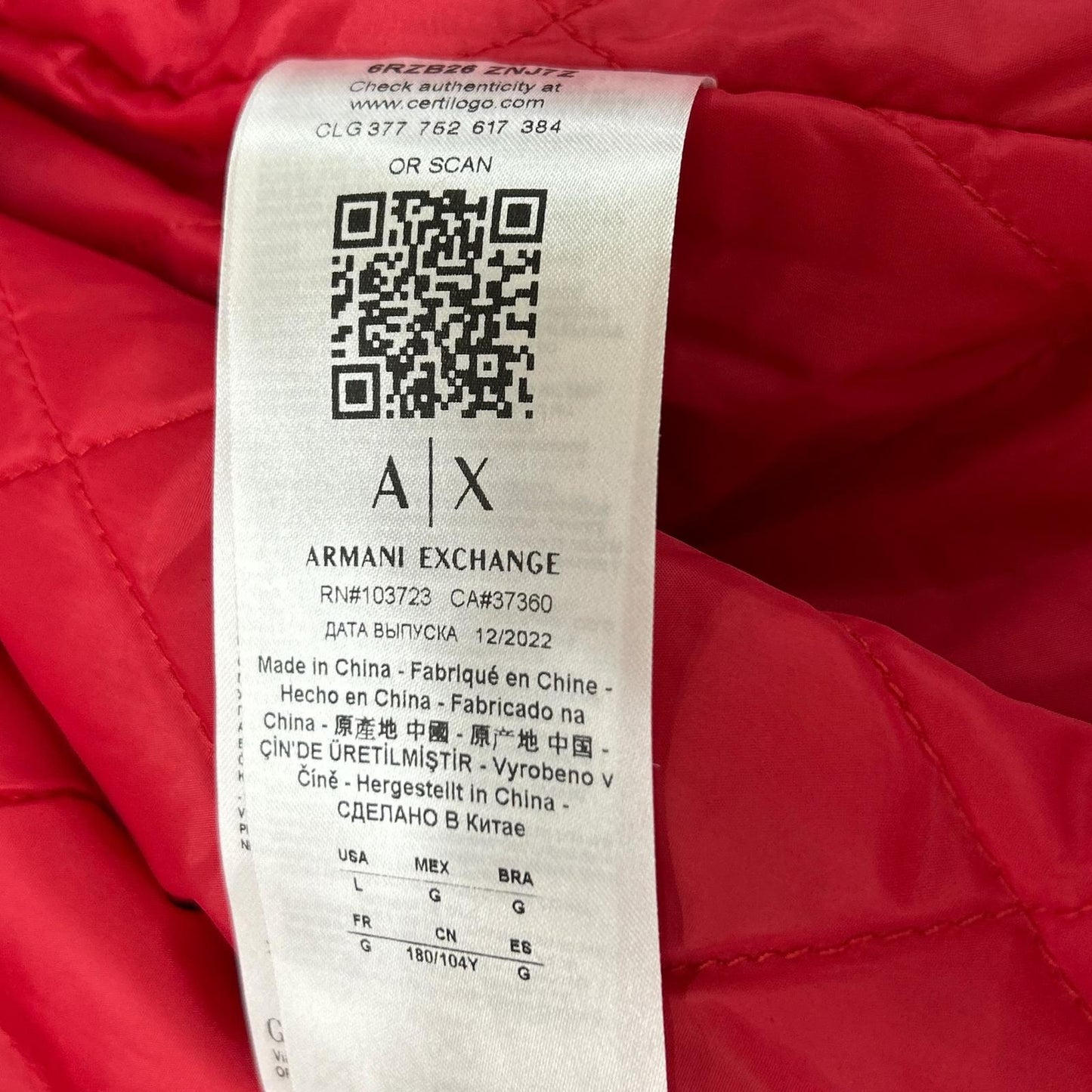 ARMANI EXCHANGE 6RZB26 Logo Patch Jacket Bordeaux Size L