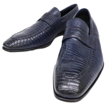 StefanoBranchini Navy Lizard Coin Loafers Size 5