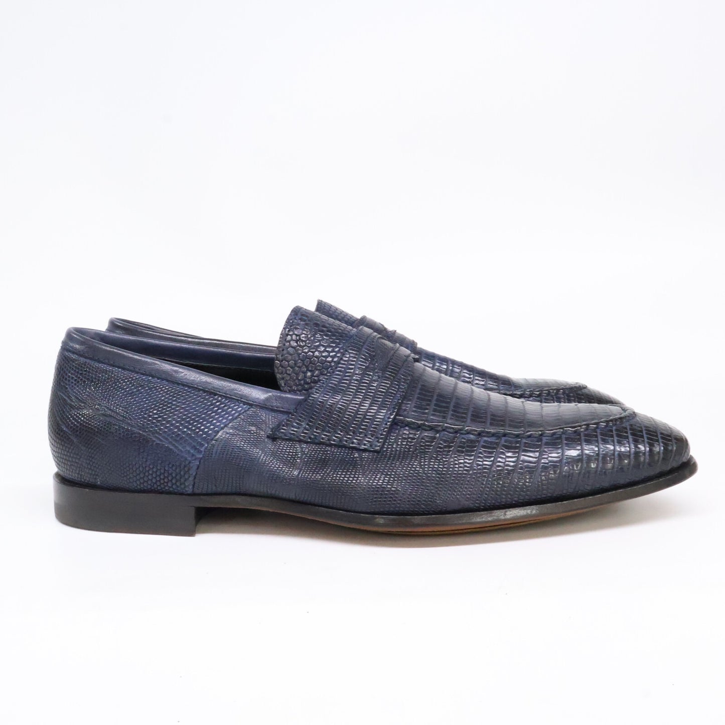 StefanoBranchini Navy Lizard Coin Loafers Size 5