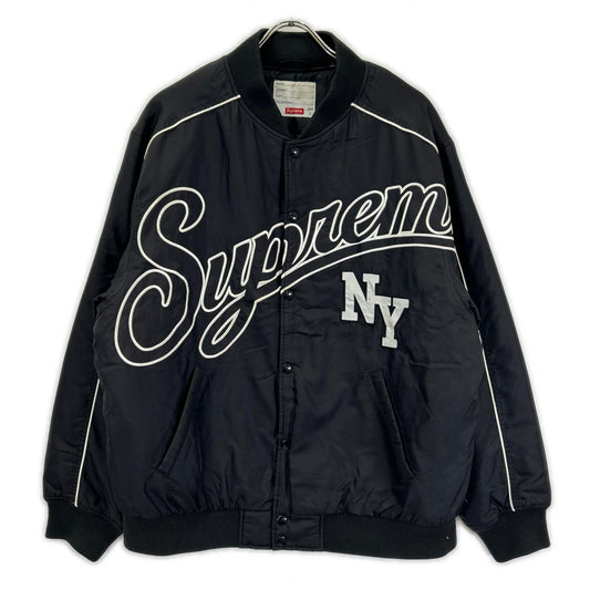 Supreme Black Contrast Script Nylon Varsity Jacket Size L