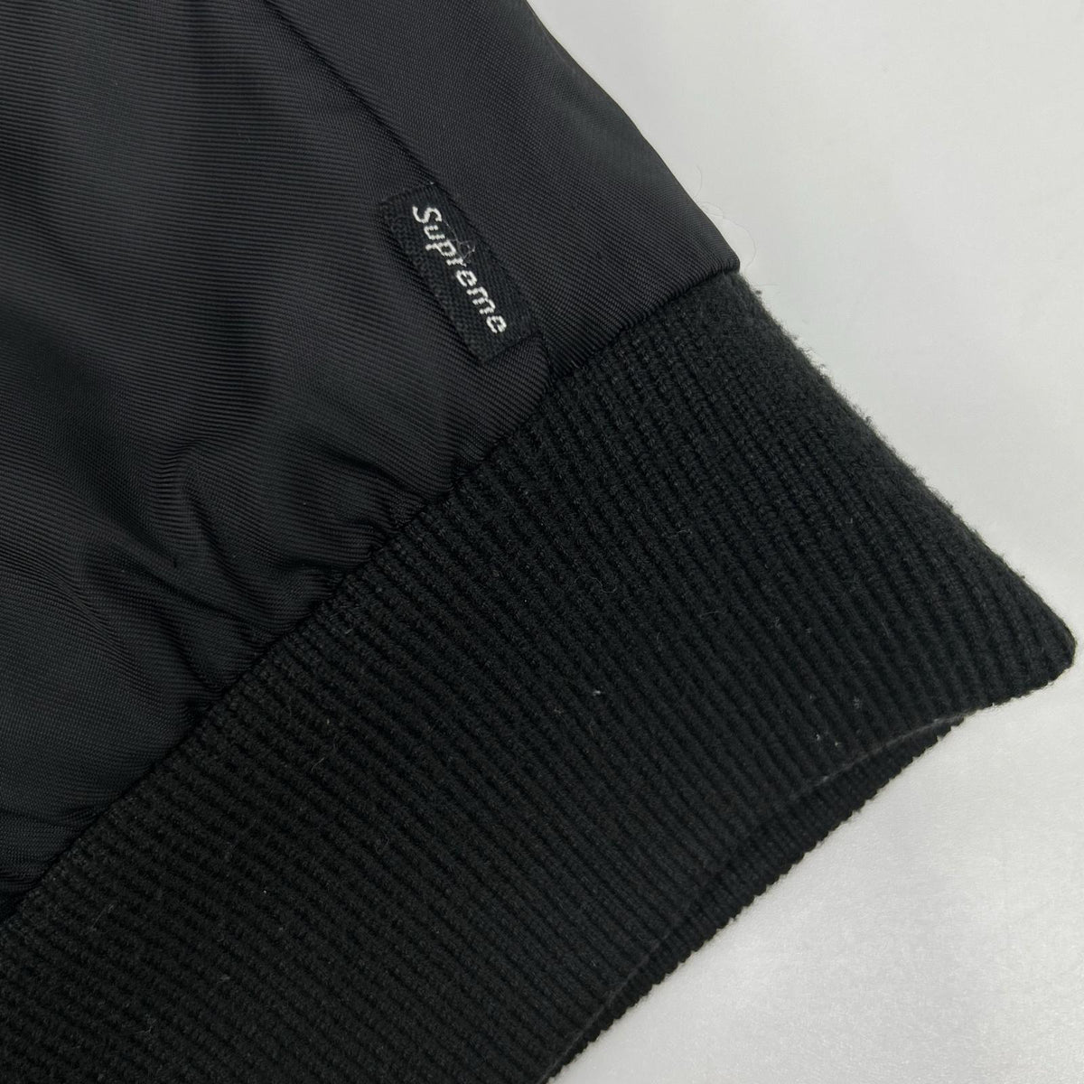 Supreme Black Contrast Script Nylon Varsity Jacket Size L
