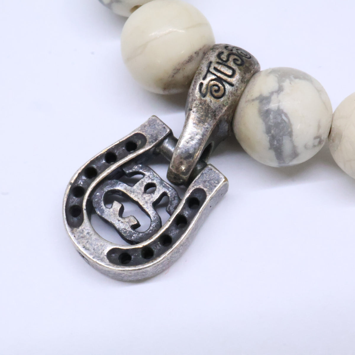 Stussy Horseshoe Charm Howlite Bracelet White
