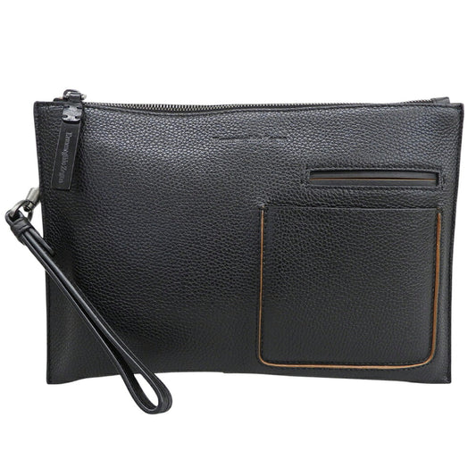 Ermenegildo Zegna Black Leather Clutch Bag