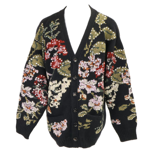 CELINE Hedi Slimane Flower Embroidered Wool Cardigan Size M