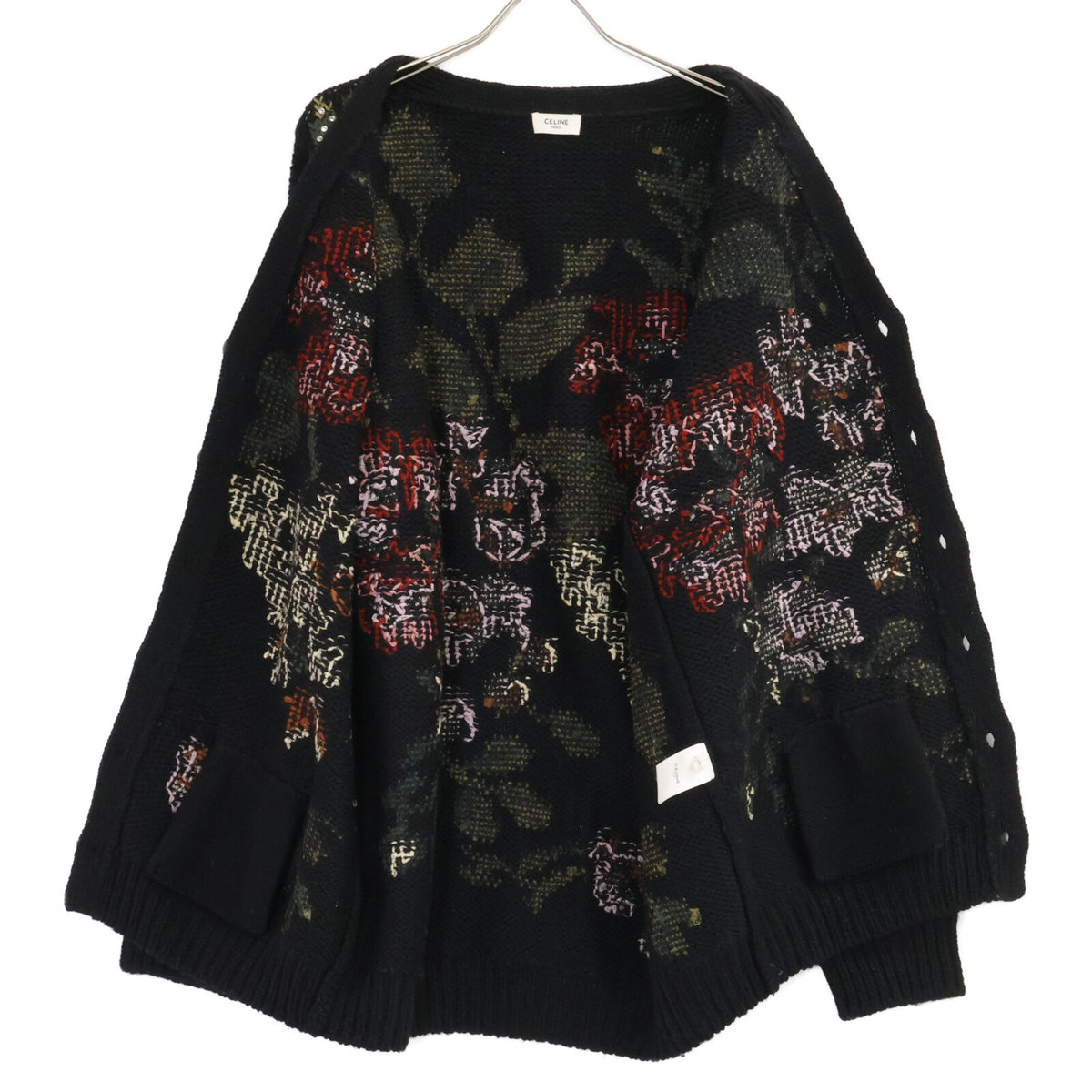 CELINE Hedi Slimane Flower Embroidered Wool Cardigan Size M